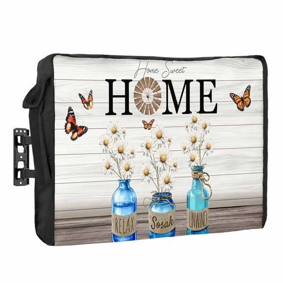 Outdoor TV Cover 30 to 32 Inches, Home Daisy Vase Vintage Watercolor Art Decor Waterproof and Weatherproof TV Cover with Remote Control Pocket, Flat Screen TV Cover Protector for Outside TV