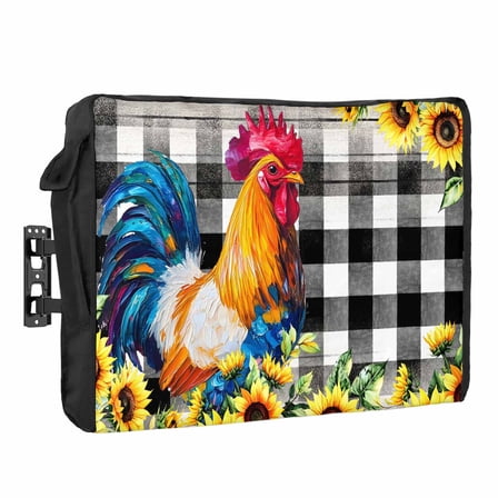 Outdoor TV Cover 36 to 39 Inches, Rooster Sunflower Flower Animal Farmhouse Black Plaid Waterproof and Weatherproof TV Cover with Remote Control Pocket, Flat Screen TV Cover Protector for Outside TV