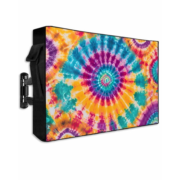 Outdoor TV Cover 40 to 43 Inch Weatherproof, Abstract Ethnic Tie Dye Waterproof TV Screen Protector for Outside Decor with Zipper and Pocket 40"L x 25"H , Watercolor Colorful