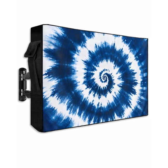 Outdoor TV Cover 40 to 43 Inch Weatherproof, Abstract Explosion Tie Dye Waterproof TV Screen Protector for Outside Decor with Zipper and Pocket 40"L x 25"H , Blue White