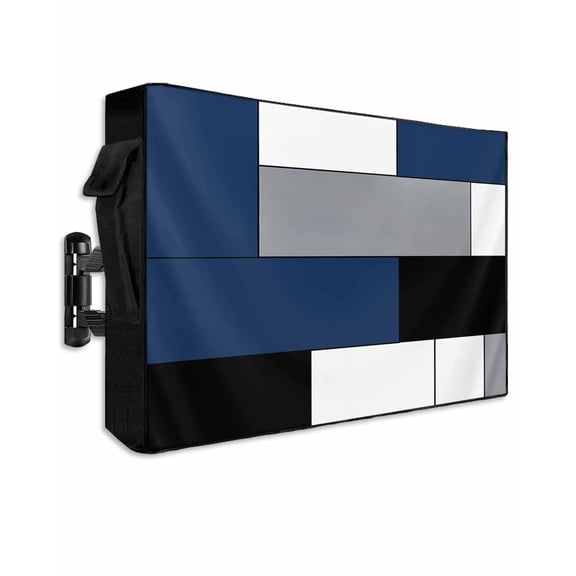 Outdoor TV Cover 40 to 43 Inch Weatherproof, Abstract Geometric Block Pattern Waterproof TV Screen Protector for Outside Decor with Zipper and Pocket 40"L x 25"H , Blue White Gray