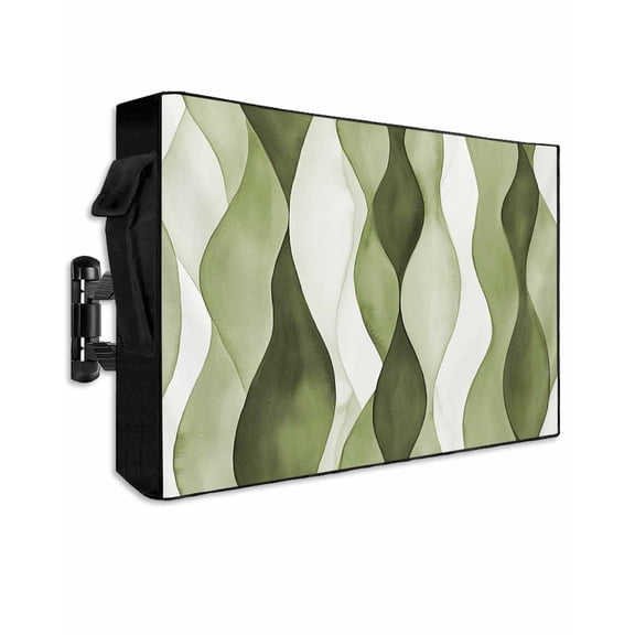 Outdoor TV Cover 40 to 43 Inch Weatherproof, Abstract Wave Pattern Texture Waterproof TV Screen Protector for Outside Decor with Zipper and Pocket 40"L x 25"H , Sage Green