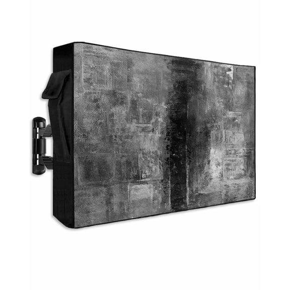 Outdoor TV Cover 40 to 43 Inch Weatherproof, Black Grey Paint Textured Waterproof TV Screen Protector for Outside Decor with Zipper and Pocket 40"L x 25"H , Abstract Rustic Black Tones
