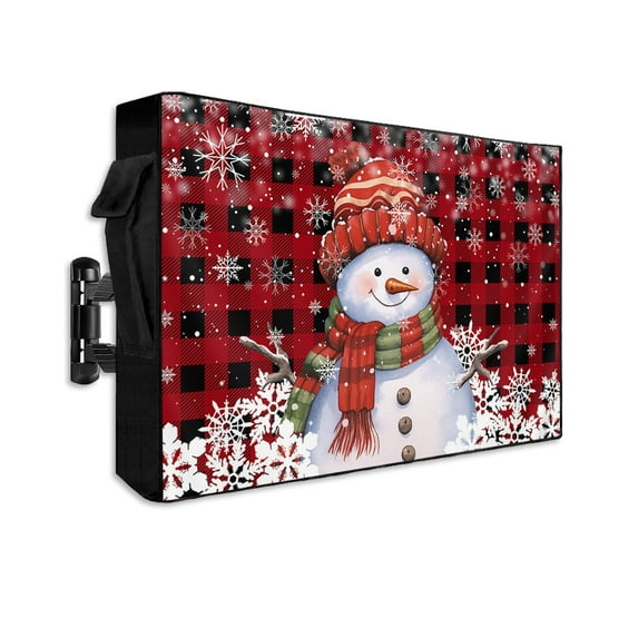 Outdoor TV Cover 40 to 43 Inch Weatherproof, Christmas Snowman Waterproof TV Screen Protector for Outside Decor with Zipper and Pocket 40"L x 25"H , Winter Snowflakes Red Black Buffalo Plaid