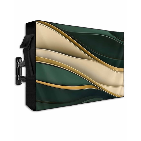 Outdoor TV Cover 40 to 43 Inch Weatherproof, Green Beige Gold Waterproof TV Screen Protector for Outside Decor with Zipper and Pocket 40"L x 25"H , Abstract Lines Minimalist