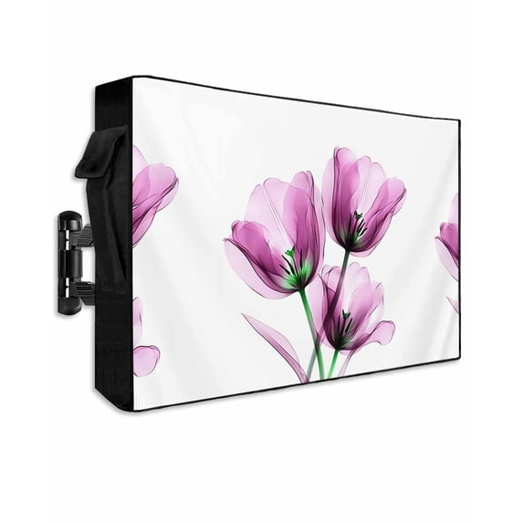 Outdoor TV Cover 40 to 43 Inch Weatherproof, Modern Abstract Tulip Flower Waterproof TV Screen Protector for Outside Decor with Zipper and Pocket 40"L x 25"H , Pink