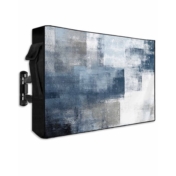 Outdoor TV Cover 40 to 43 Inch Weatherproof, Navy Blue Grey Abstract Paint Waterproof TV Screen Protector for Outside Decor with Zipper and Pocket 40"L x 25"H , Modern Rustic Graffiti