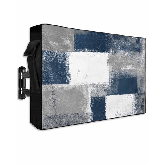 Outdoor TV Cover 40 to 43 Inch Weatherproof, Navy Grey Paint Textured Waterproof TV Screen Protector for Outside Decor with Zipper and Pocket 40"L x 25"H , Abstract Rustic Blue Tones