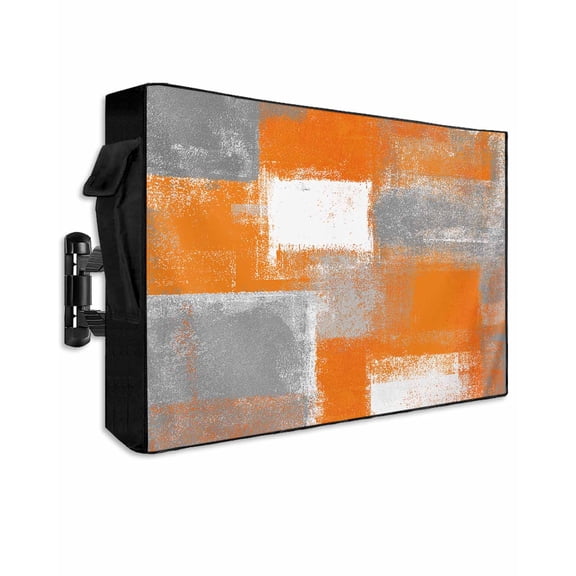 Outdoor TV Cover 40 to 43 Inch Weatherproof, Orange Grey Abstract Paint Waterproof TV Screen Protector for Outside Decor with Zipper and Pocket 40"L x 25"H , Modern Rustic Graffiti