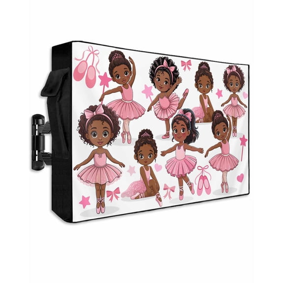 Outdoor TV Cover 40 to 43 Inch Weatherproof, Pink Bow Ballet Cute Girl Waterproof TV Screen Protector for Outside Decor with Zipper and Pocket 40"L x 25"H , Ballerina Dancer