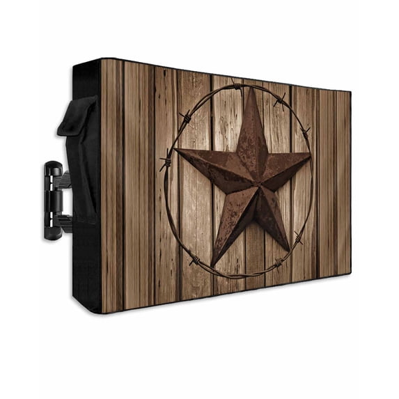 Outdoor TV Cover 40 to 43 Inch Weatherproof, Vintage Western Stars Waterproof TV Screen Protector for Outside Decor with Zipper and Pocket 40"L x 25"H , Brown Farmhouse Wood Texture