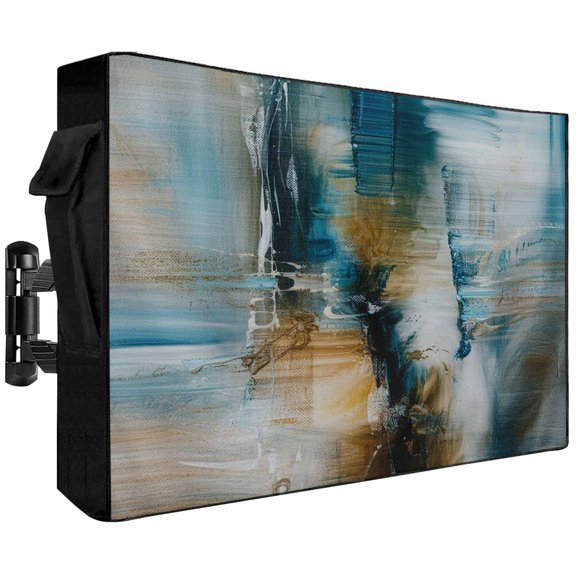 Outdoor TV Cover 40x25x4.5in, Abstract Colorful Gradient Weatherproof TV Screen Protector with Zipper, Modern Blue Brown Paint Texture Outside Television Cover Fits Up to 40-43"