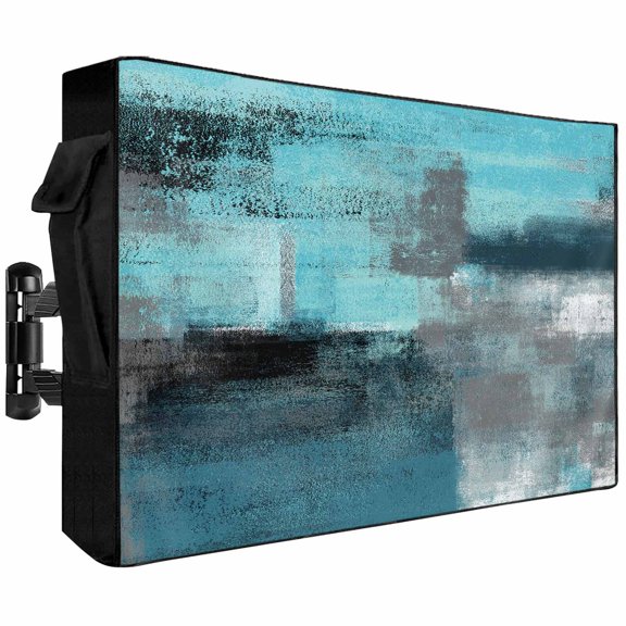 Outdoor TV Cover 40x25x4.5in, Abstract Turquoise Grey Graffiti Weatherproof TV Screen Protector with Zipper, Retro Paint Texture Outside Television Cover Fits Up to 40-43"