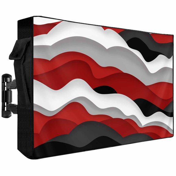 Outdoor TV Cover 40x25x4.5in, Burgundy Red Gradient Ripple Weatherproof TV Screen Protector with Zipper, Abstract Geometric Outside Television Cover Fits Up to 40-43"