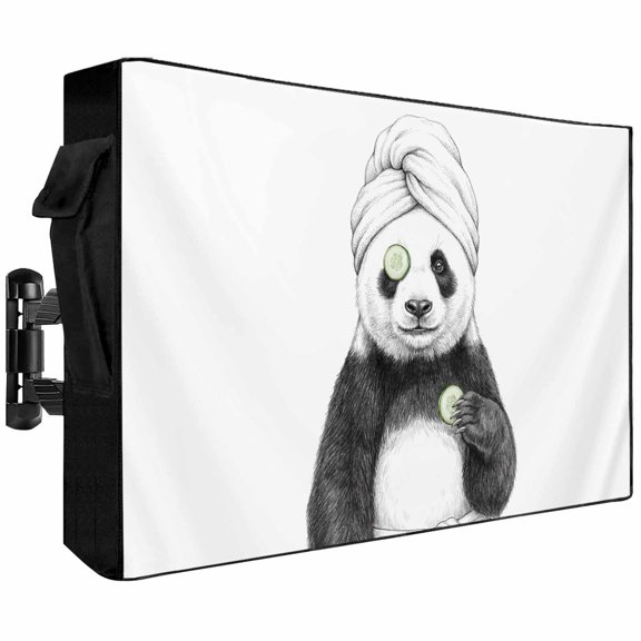 Outdoor TV Cover 40x25x4.5in, Cute Panda Bath Wrap SPA Weatherproof TV Screen Protector with Zipper, Funny Animal Art Outside Television Cover Fits Up to 40-43"