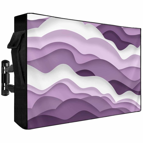 Outdoor TV Cover 40x25x4.5in, Gradient Purple Sea Wave Line Weatherproof TV Screen Protector with Zipper, Abstract Arts Lines on White Outside Television Cover Fits Up to 40-43"