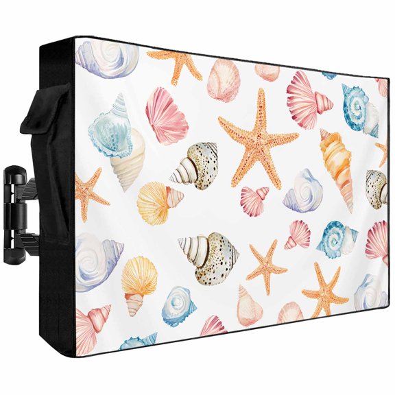 Outdoor TV Cover 40x25x4.5in, Ocean Starfish Shell Conch Weatherproof TV Screen Protector with Zipper, Summer Nautical Theme Outside Television Cover Fits Up to 40-43"