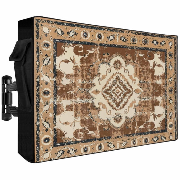 Outdoor TV Cover 40x25x4.5in, Retro Traditional Ethnic Tribal Floral Weatherproof TV Screen Protector with Zipper, Light Brown Outside Television Cover Fits Up to 40-43"