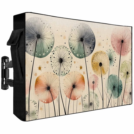 Outdoor TV Cover 40x25x4.5in, Spring Floral Watercolor Dandelion Weatherproof TV Screen Protector with Zipper, Vintage Linen Texture Outside Television Cover Fits Up to 40-43"