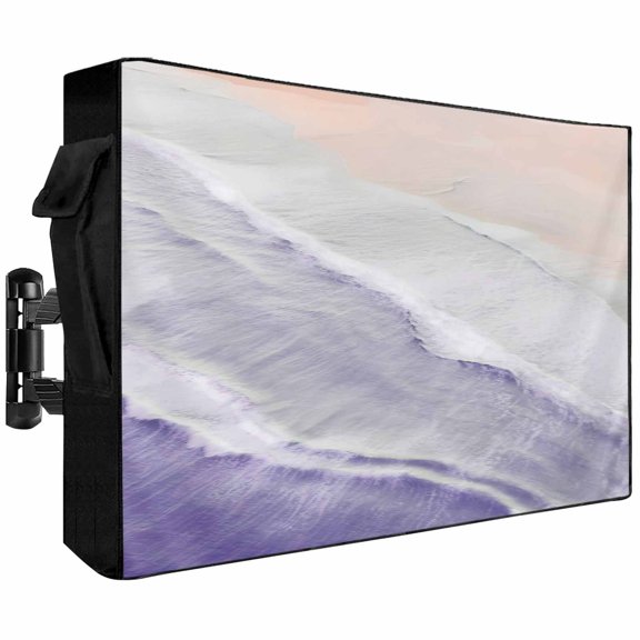 Outdoor TV Cover 40x25x4.5in, Summer Beach Sand Waves Purple Gradient Weatherproof TV Screen Protector with Zipper, Water Ripple Outside Television Cover Fits Up to 40-43"
