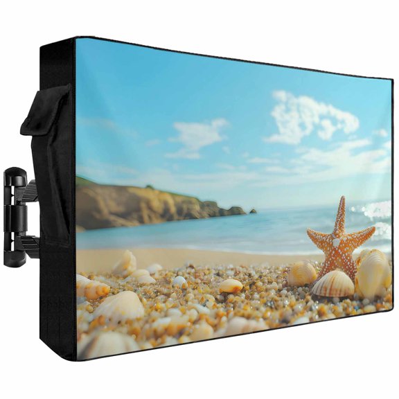 Outdoor TV Cover 40x25x4.5in, Summer Beach Shell Starfish Weatherproof TV Screen Protector with Zipper, Blue Ocean Outside Television Cover Fits Up to 40-43"