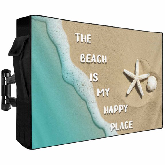 Outdoor TV Cover 40x25x4.5in, Summer Beach Starfish Shell Weatherproof TV Screen Protector with Zipper, Coastal Blue Wave Vacation Outside Television Cover Fits Up to 40-43"