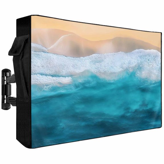 Outdoor TV Cover 40x25x4.5in, Summer Ocean Gradient Waves Weatherproof TV Screen Protector with Zipper, Coastal Beach Watercolor Outside Television Cover Fits Up to 40-43"