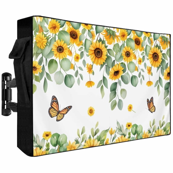 Outdoor TV Cover 40x25x4.5in, Sunflower Butterfly Eucalyptus Leaf Weatherproof TV Screen Protector with Zipper, Country Pastoral Theme Outside Television Cover Fits Up to 40-43"