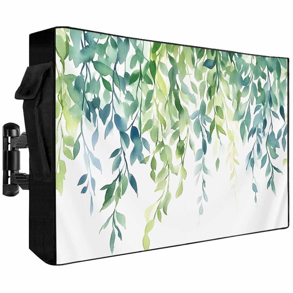 Outdoor TV Cover 40x25x4.5in, Watercolor Foliage Pastoral Willow Weatherproof TV Screen Protector with Zipper, Spring Gradient Plant Outside Television Cover Fits Up to 40-43"