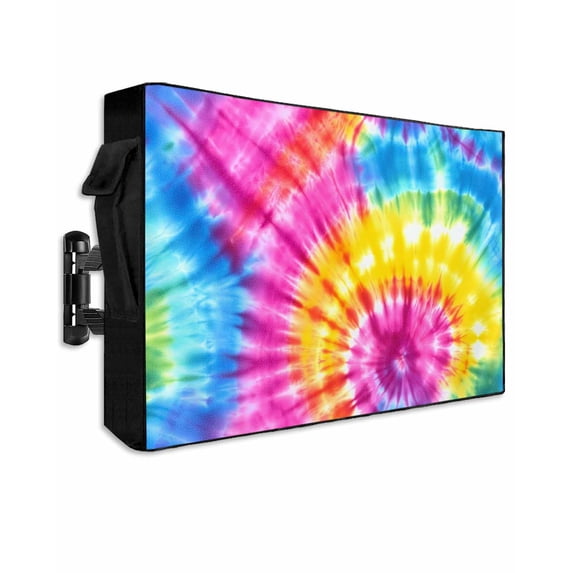 Outdoor TV Cover 48 to 50 Inch Weatherproof, Abstract Ethnic Tie Dye Art Waterproof TV Screen Protector for Outside Decor with Zipper and Pocket 48"L x 30"H , Colorful