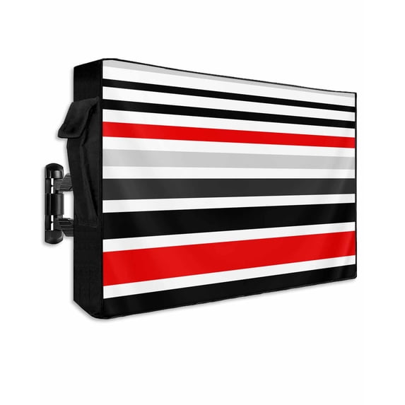 Outdoor TV Cover 48 to 50 Inch Weatherproof, Abstract Striped Waterproof TV Screen Protector for Outside Decor with Zipper and Pocket 48"L x 30"H , Red Black White