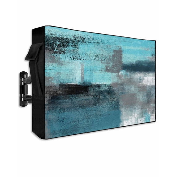 Outdoor TV Cover 48 to 50 Inch Weatherproof, Blue Black Grey Waterproof TV Screen Protector for Outside Decor with Zipper and Pocket 48"L x 30"H , Abstract Paint Texture
