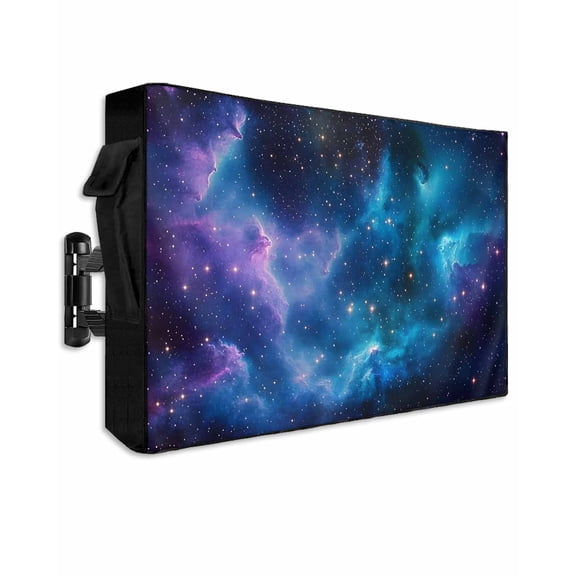 Outdoor TV Cover 48 to 50 Inch Weatherproof, Blue Purple Galaxy Waterproof TV Screen Protector for Outside Decor with Zipper and Pocket 48"L x 30"H , Universe Space