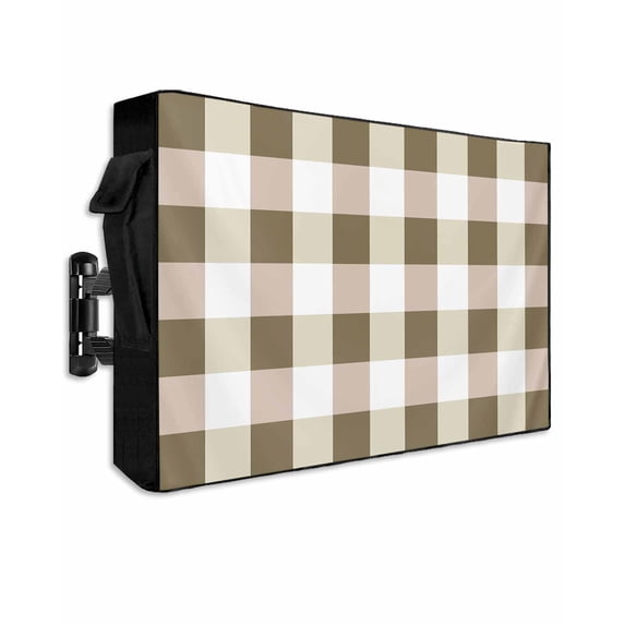 Outdoor TV Cover 48 to 50 Inch Weatherproof, Brown Plaid Waterproof TV Screen Protector for Outside Decor with Zipper and Pocket 48"L x 30"H , Farmhouse Checkerd Pattern