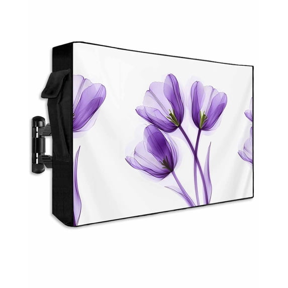 Outdoor TV Cover 48 to 50 Inch Weatherproof, Modern Abstract Tulip Flower Waterproof TV Screen Protector for Outside Decor with Zipper and Pocket 48"L x 30"H , Violet Purple
