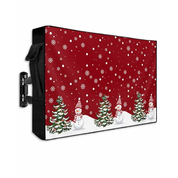 Outdoor TV Cover 48 to 50 Inch Weatherproof, Red Winter Christmas Snowman Waterproof TV Screen Protector for Outside Decor with Zipper and Pocket 48"L x 30"H , White Snowflakes Pattern