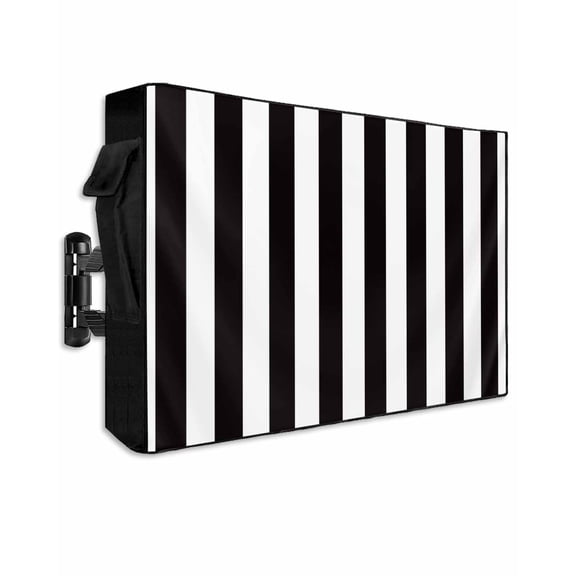 Outdoor TV Cover 48 to 50 Inch Weatherproof, Striped Pattern Waterproof TV Screen Protector for Outside Decor with Zipper and Pocket 48"L x 30"H , Black and White