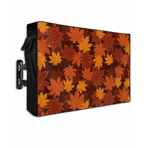 Outdoor TV Cover 48 to 50 Inch Weatherproof, Thanksgiving Fall Maple Leaves Waterproof TV Screen Protector for Outside Decor with Zipper and Pocket 48"L x 30"H , Orange Brown Autumn Leaf