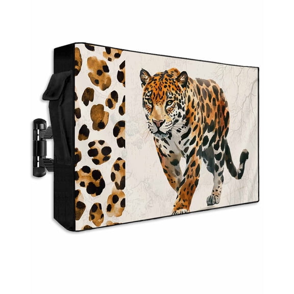 Outdoor TV Cover 48 to 50 Inch Weatherproof, Watercolor Animal Waterproof TV Screen Protector for Outside Decor with Zipper and Pocket 48"L x 30"H , Retro Stitching Leopard Print Brown