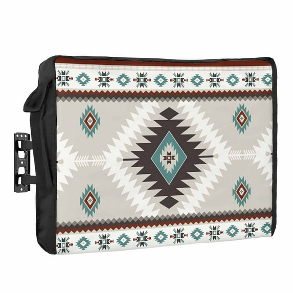 Outdoor TV Cover 48 to 50 Inches, Aztec Southwestern Ethnic Tribal Style Geometric Teal Grey Waterproof TV Cover with Remote Control Pocket, Flat Screen TV Cover Protector for Outside TV