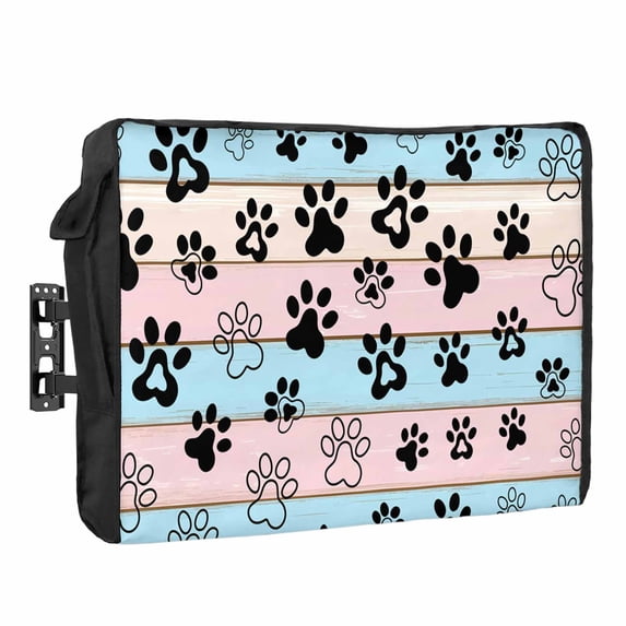 Outdoor TV Cover 48 to 50 Inches, Farmhouse Dog Paw Vintage Blue Pink Wooden Board Waterproof and Weatherproof TV Cover with Remote Control Pocket, Flat Screen TV Cover Protector for Outside TV