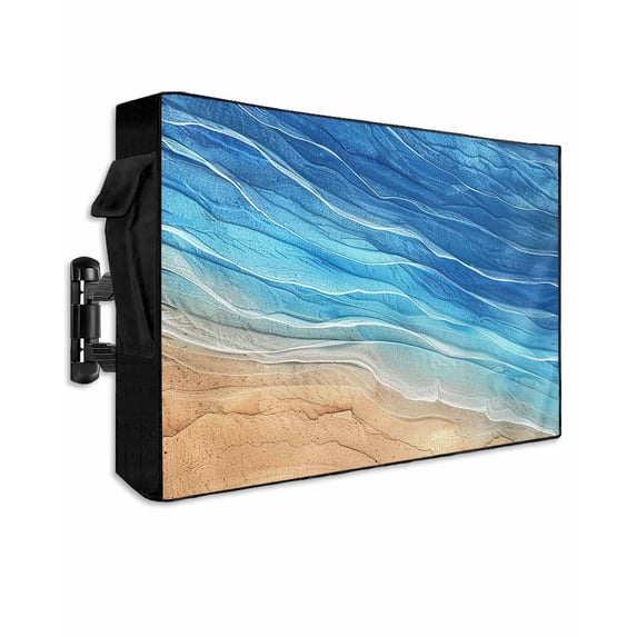 Outdoor TV Cover 52 to 55 Inch Weatherproof, Blue Coastal Beach Waterproof TV Screen Protector for Outside Decor with Zipper and Pocket 52"L x 30"H , Vintage Gradients Ocean Waves