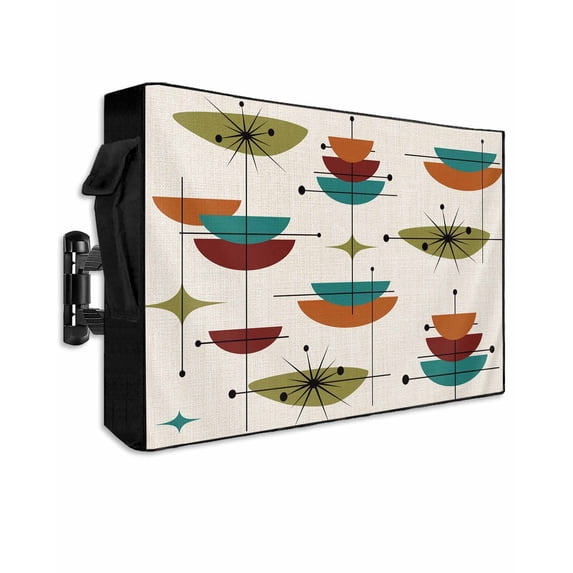 Outdoor TV Cover 52 to 55 Inch Weatherproof, Boho Mid Century Waterproof TV Screen Protector for Outside Decor with Zipper and Pocket 52"L x 30"H , Turquoise Orange Abstract Geometric