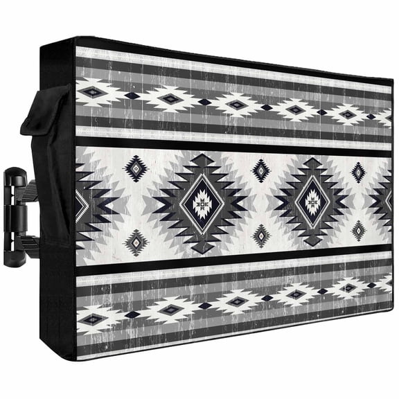 Outdoor TV Cover 52 to 55 Inch Weatherproof, Gray Boho Aztec Waterproof TV Screen Protector for Outside Decor with Zipper and Pocket 52"L x 30"H , Southwest Tribal Geometric