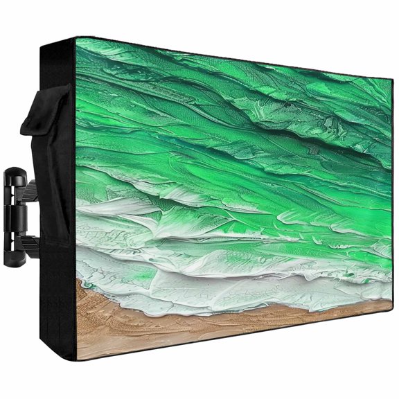 Outdoor TV Cover 52 to 55 Inch Weatherproof, Green Ocean Wave Waterproof TV Screen Protector for Outside Decor with Zipper and Pocket 52"L x 30"H , Abstract Ombre Beach