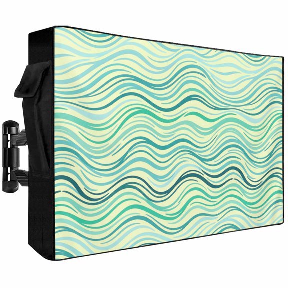 Outdoor TV Cover 52 to 55 Inch Weatherproof, Green Ocean Waves Waterproof TV Screen Protector for Outside Decor with Zipper and Pocket 52"L x 30"H , Abstract Twist Lines