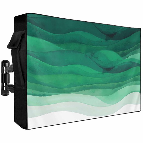 Outdoor TV Cover 52 to 55 Inch Weatherproof, Green Ocean Waves Waterproof TV Screen Protector for Outside Decor with Zipper and Pocket 52"L x 30"H , Gradient Abstract Art