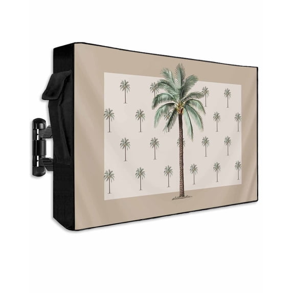 Outdoor TV Cover 52 to 55 Inch Weatherproof, Green Tropical Coconut Trees Waterproof TV Screen Protector for Outside Decor with Zipper and Pocket 52"L x 30"H , Summer Vintage Plant Beige