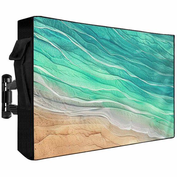 Outdoor TV Cover 52 to 55 Inch Weatherproof, Ocean Wave Waterproof TV Screen Protector for Outside Decor with Zipper and Pocket 52"L x 30"H , Ombre Teal Beach