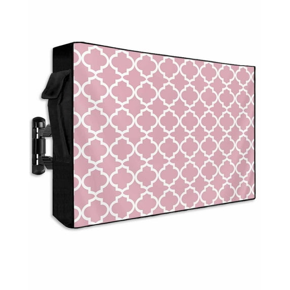 Outdoor TV Cover 52 to 55 Inch Weatherproof, Pink White Geometric Waterproof TV Screen Protector for Outside Decor with Zipper and Pocket 52"L x 30"H , Minimalist Morocco Pattern
